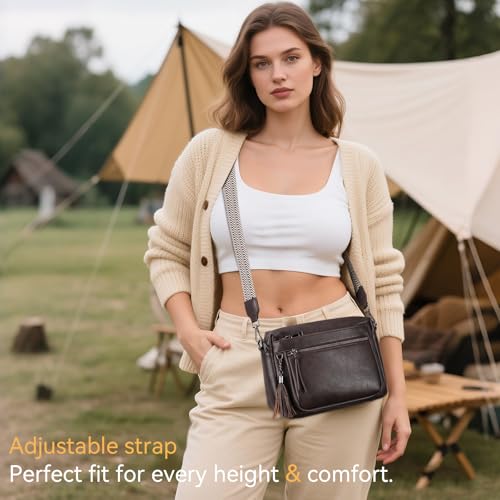 MEITRUE Crossbody Bags for Women, Vegan Leather Crossbody Purse Trendy Multi Pockets Shoulder Handbag with Tassel - color: 02-coffee