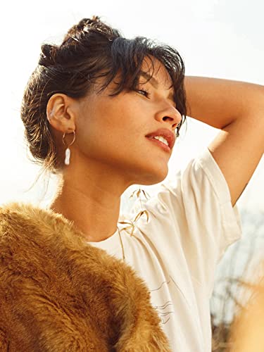 Gold Plated Huggie Hoop Earrings with Charms Fashion Pearl Drop Dangle Earrings for Women Handmade Karma Circle Jewelry for Ladies Lightweight Pearl Earrings on Christmas - color: biwa bar