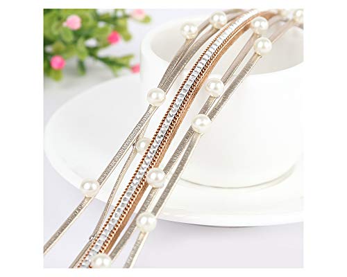 Fesciory Leopard Bracelet for Women, Boho Leather Wrap Multi-Layer Pearl Crystal Bracelet Bangle Jewelry - style: Gold Pearl-Double Wrap