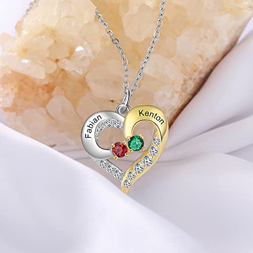 GLAMCARAT Personalized Mothers Necklace with Birthstones customized jewelry - style: 2 stones & names