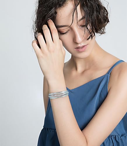 WOWORAMA Chunky Cuff Bracelets for Women Multi-layer Cross Wire Open Bangle Bracelet Adjustable Chunky Wide Open Wrist Arm Cuffs Wrap Bracelet Gold/White Gold - color: White-Gold Five-Layer Cuff