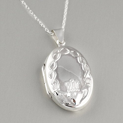 FashionJunkie4Life Sterling Silver Oval Locket Necklaces for Women, 18" Cable Chain - style: Woven Claddagh