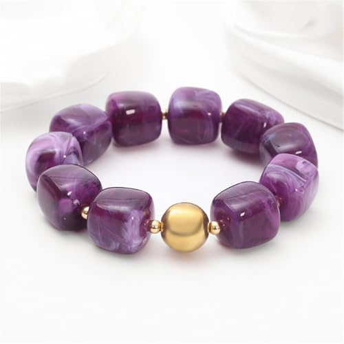 Soyzvteo Chunky Beaded Bracelets Boho Acrylic Geometric Beaded Bangle Bracelet Chunky Statement Jewelry for Women - color: Purple
