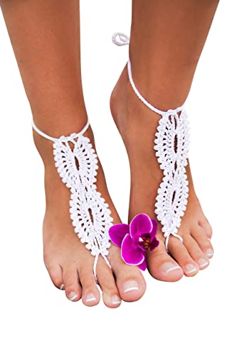 Barmine Emily crochet barefoot sandals in WHITE, hand crochet, original design, handmade, for beach wedding 1 pair