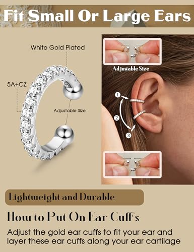 LOLIAS 4 Pairs Ear Cuffs Non Piercing - 14K Gold Plated Ear Cuff Earrings for Women Ear Cuff for Non Pierced Ears Clip on Cartilage Earring Adjustable Fake Earrings Set - style: Chunky-White Gold Plated
