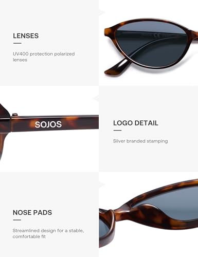 SOJOS Trendy Polarized Oval Sunglasses for Women Retro Chic 90s Shades Lightweight Sunnies SJ2656 - color: Tortoise Frame Grey Lens