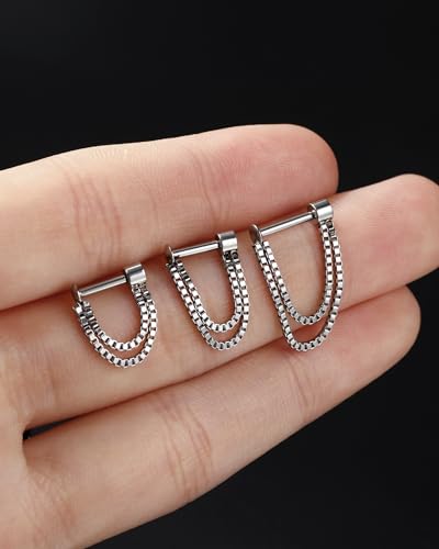 Jewseen 16G Threadless Septum Ring Dangle Chain Cartilage Earring Stud Surgical Steel Hidden Helix Jewelry Chain Helix Conch Earrings for Women Men
