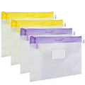 Wisdompro Zipper Pouch, 4 Packs Durable Letter Size Waterproof Mesh File Bag, Document Organizer - Purple/Yellow - color: Purple/Yellow