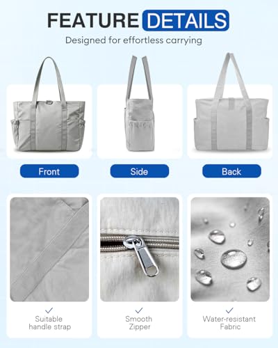 Tote Bag for Women, 26L Capacity Travel Purses Work Bag, Small Zipper Tote Bag for Travel Nurse Gym Teacher - color: Grey