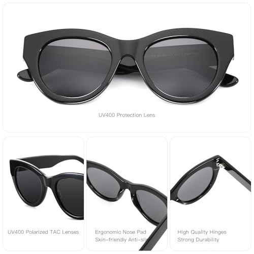 ZENOTTIC Polarized Sunglasses Women Round: Trendy Sun Glasses for Ladies - Retro Classic Shades UV400 Protection - color: C01 Black Frame Black Lens