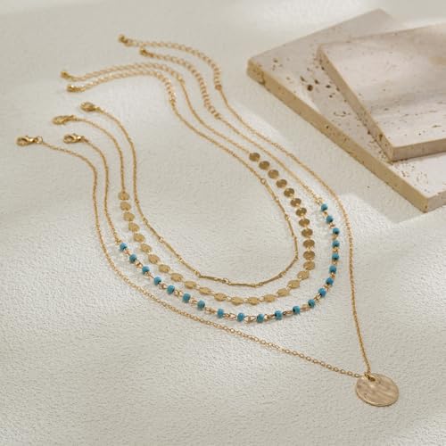 Boho Necklaces for Women Layered Turquoise Beaded Choker Necklace Western Jewelry for Women Sequin Coin Necklace Country Necklace Bohemian Boho Jewelry for Women Western Necklaces Summer Beach Necklace - style: Style B
