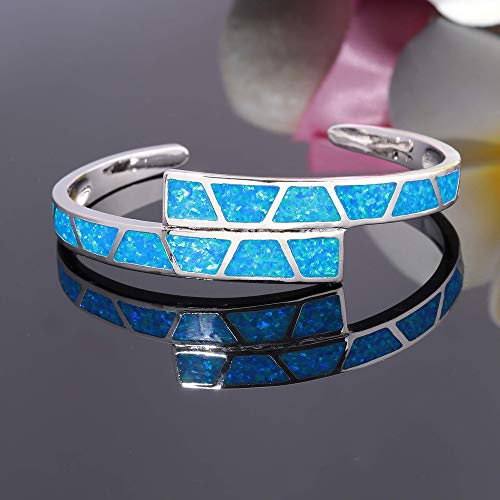 CiNily Womens Cuff Bracelet,Opal Bangle Bracelets Gold Plated Hypoallergenic Ladies Gemstone Open Cuff Bangle Bracelet - color: blue+blue