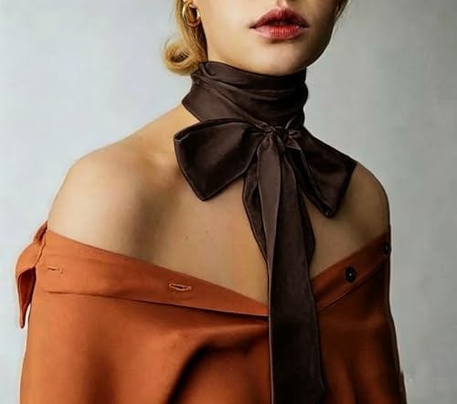 Long Thin Skinny Scarf Satin Neckerchief Ribbon Tie Waist Belt for Women - color: Coffee
