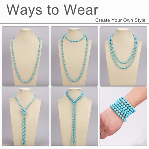 Beaded Necklace Hand Knotted for Woman - color: Turquoise