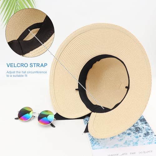 DRESHOW Sun Hats for Women Travel Fedora Foldable Beach Sun Hat Summer Wide Brim Straw Bucket Hat with Bowknot UPF 50+ - color: 1 Pack With Bowknot: Beige