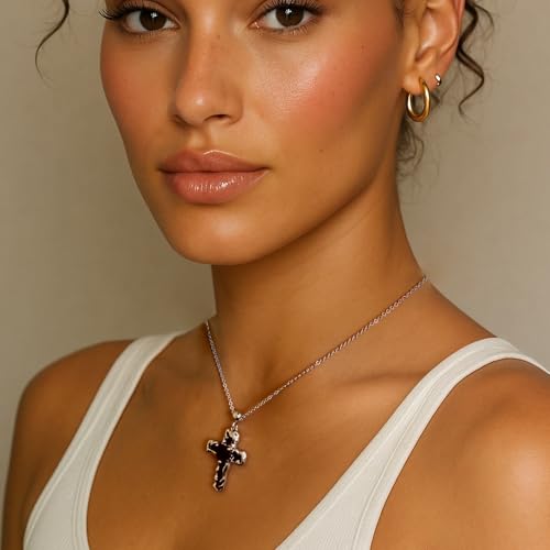 14K Gold Plated Cross Pendant Necklaces for Women Trendy, Dainty Choker CZ Cross Necklace Non Tarnish,Simple Tiny Cross Necklace for Jewelry Gifts - style: Heart-Platinum