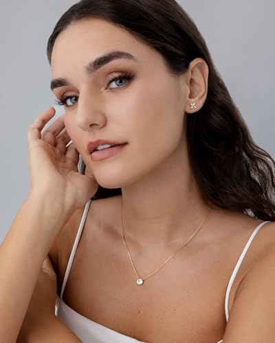 PAVOI 14K Gold Plated Dainty Stud Earrings for Women - 925 Sterling Silver Posts Earrings with Cubic Zirconia - Celestial Lightning Bolt, Moon, Star, and Flower Gold Jewelry Gifts - style: Flower