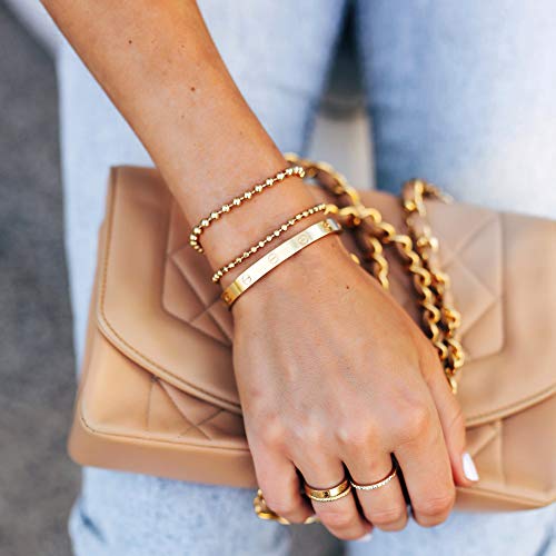BENEIGE Women Bracelet 14K Gold Plated Paperclip Satellite Bead Ball Oval Cuba Cable Box Chain Daily Charm Layered Link Silver Bracelets Adjustable Jewelry - style: Beaded Chain
