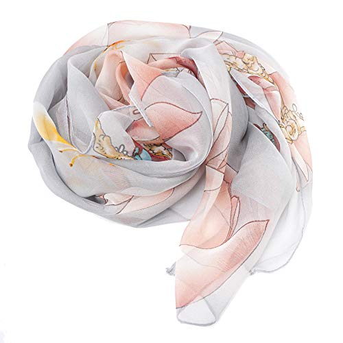 YOUR SMILE Ladies/Women's Lightweight Floral Print/Solid Color mixture Shawl Scarf For Spring Summer season - color: Pink/Grey Painting