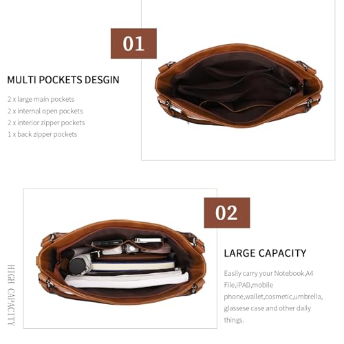 Shoulder Handbags for Women Large Soft Casual PU Leather Hobo Tote Purses - color: 01-yellow Brown