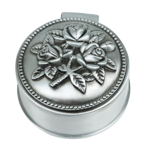 Vintage Metal Trinket Jewelry Box, Small Heart Shape Jewelry Organizer Rose Flower Sunflower Antique Treasure Chest Ring Holder, Earrings Necklace Storage Box Keepsake Box for Women (Circle-Rose) - style: Circle-Rose