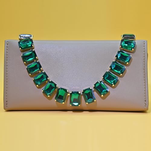 Fashionable Chunky Plated Tennis Rhinestone Statement Necklace Jewelry Set for Women Multicolor gem necklace with Great Sparkle and Shine Design for Women to Easy Match - color: emerald square rhinestone