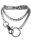 paloli Women's Slip Chain Rainbow Heart O-Ring Chunky Chain Necklace, Rays Cuban Long Layered Jewelry, Adjustable Lariat Y-Necklace Heart Loop Choker - color: L-Oring-Silver