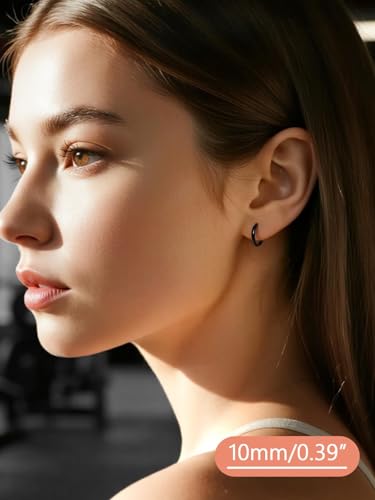 FaithHeart 925 Sterling Silver Post Huggie Hoop Earrings for Women, Silver Small Hoop Earring, Hypoallergenic Cartilage Earrings for Women - color: 01. Blank-Black, size: 10mm