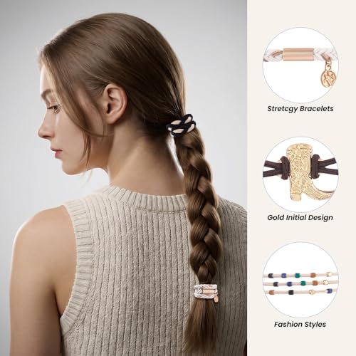 DIYDEC 12pcs Hair Ties Bracelet for Women Boho Braided Hair Ties No Damage Elastic Hair Bracelet Band for Girls Soft Thick Thin Long Curly Hair Accessories(Blackwhite) - color: BlackWhite1