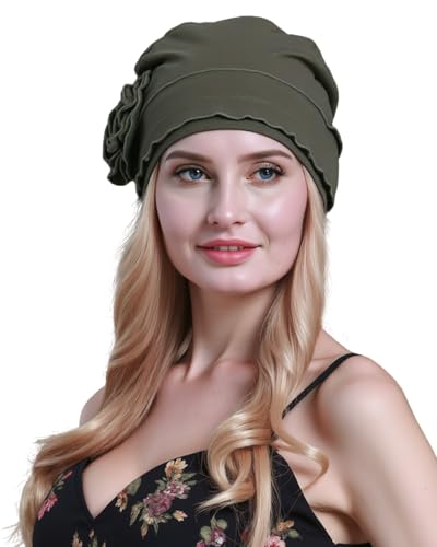 osvyo Chemo Headwear Turban Cap for Women - Cancer Beanie Hair Loss Sealed Packaging - color: Cotton Dark Moss