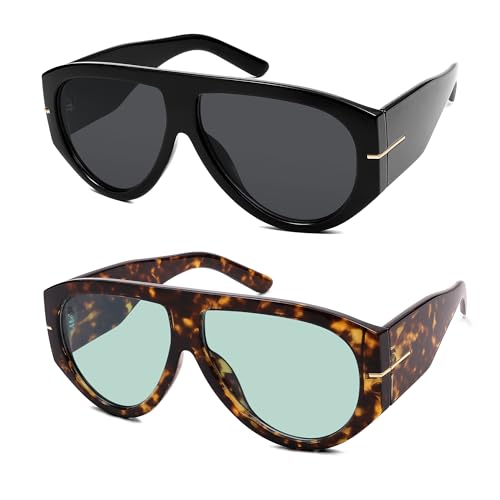 Oversized Retro Aviator Sunglasses Womens Mens 70s Classic Vintage Sun Glasses AR82227 - color: Black+tortoise/Deep Green