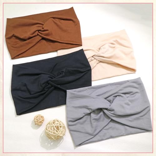 4 Pack Bandana Headbands for Women Large Turban Head Wraps Wide Headband Knotted Criss Cross Head Band Scarf Cute Hairband Workout Hair Wrap Turban Headband for Women’s Hair - color: Style 113