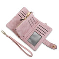AOXONEL Women's Small Bifold Leather wallet Rfid blocking Ladies Wristlet with Card holder id window Coin Purse - color: Pink