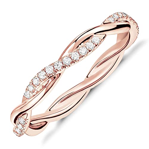 PAVOI 14K Gold Plated Cubic Zirconia Twisted Rope Eternity Band for Women - color: Rose Gold, size: 7