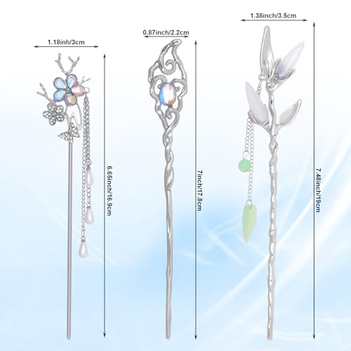 6PCS Star Moon Hair Sticks for Buns Asian Vintage Hair Chopsticks Chinese Hanfu Costume Retro Vintage Fancy Headpieces Accessoriesfor Girls Women
