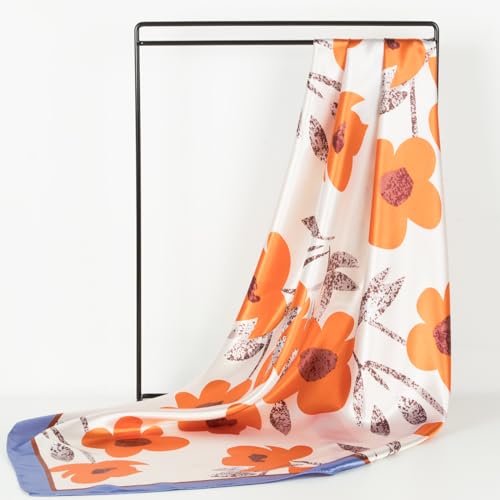 RIIQIICHY Head Scarf for Women Like Silk Scarf Hair Scarf Printed Square Scarf Bandanas for Women 35 Inches - color: Cream/Blue/Orange/Brown