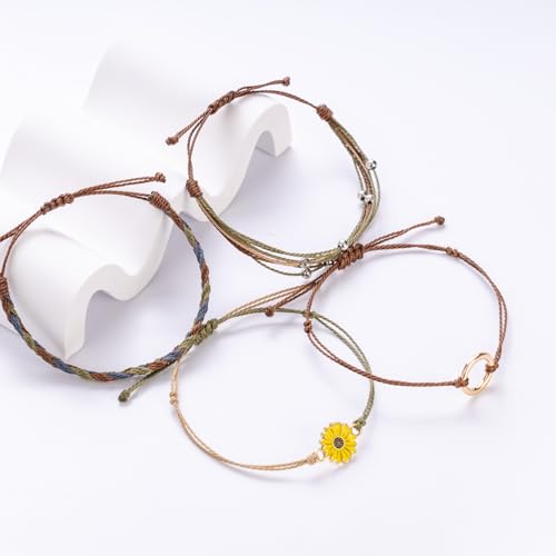 Sunflower Friendship Bracelets Boho Stackable String Bracelets Cute Trendy Gifts for Teen Girls Women - color: Tan