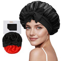 ZIMASILK 100% Mulberry Silk Bonnet for Sleeping Women Long Hair Double Layer Silk Hair Wrap with Tie Band Stay On Head (1Pc, Black) - color: Black