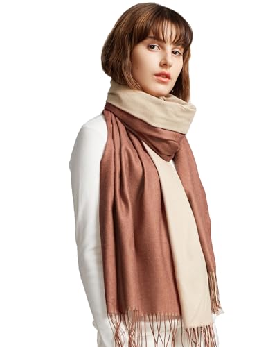 maamgic Women's Winter Scarf Soft Warm Scarf for Women Cozy Shawl Wraps for Women Lightweight Pashmina Style Wrap - color: Rusty Brown and Cream