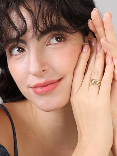 14K Gold Filled Rings for Women, Dainty Stacking Rings for Women, Thin Gold Band Ring Plain Statement Ring Comfort Fit Size 6-10 - color: 14K Filled Gold -4pcs