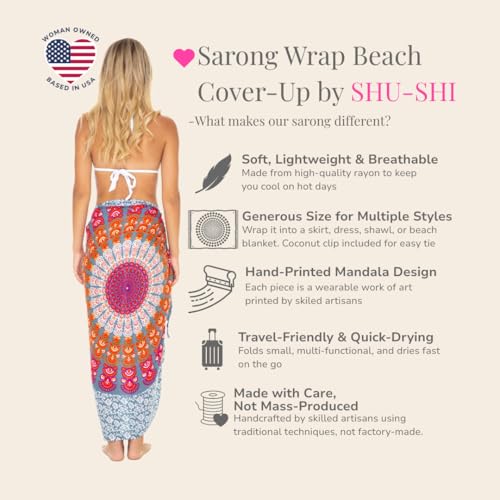 SHU-SHI Sarong Wraps for Women Long Beach Cover ups Pareo Bathing Suit Wrap Skirt Mandala Sarongs Coverup - color: Gray/Pink/Orange