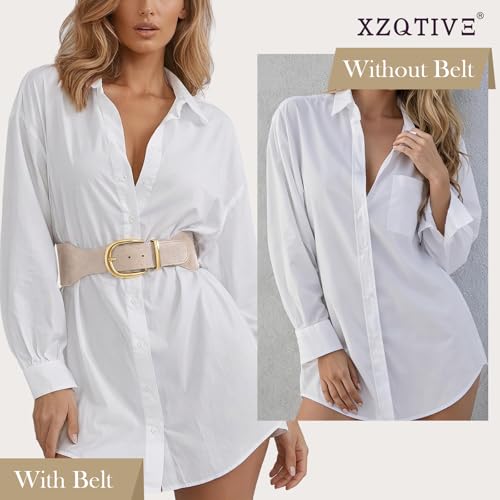 XZQTIVE Women Wide Elastic Waist Belt for Dresses Fashion Cinch Belts Stretchy Waistband with Gold Buckle - color: Beige, size: Fit Waist Size 26"-29"