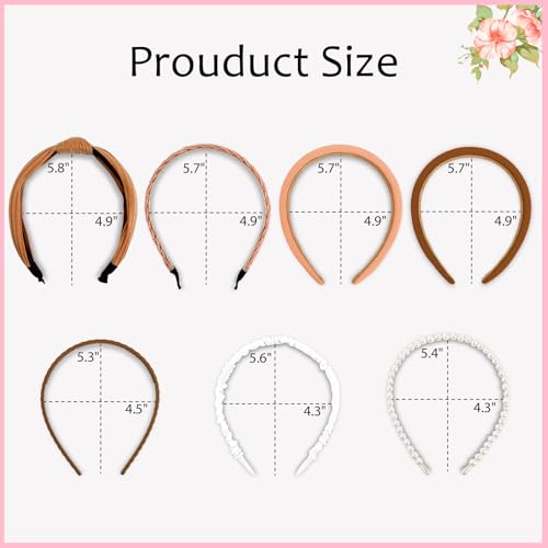 7 Pcs Headbands for Women Non Slip Headband Brown Knotted Headband for Women Pearl Headbands Different Fashion Headbands Hair Accessories - color: Brown