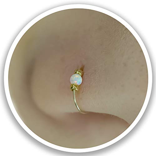 925 Sterling Silver & 14K Gold Filled Nose Ring Hoop Handmade Piercing Jewelry For Women - 24 Gauge 2mm,7mm Tiny Nose Ring with Opal - Gift Ready - color: White Opal Gold