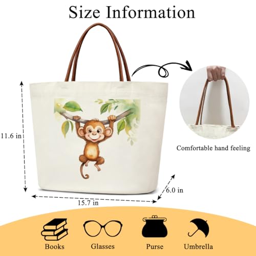 Canvas Tote Bag Aesthetic Tote Bag for Women Teens Reusable Grocery Shopping Bag With Handles Cute Animal Tote Bag - style: Monkey