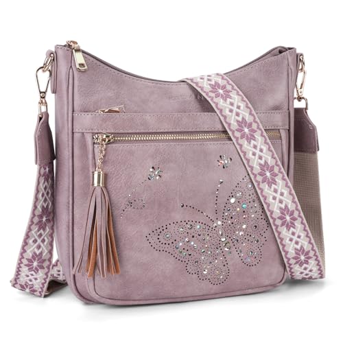 KITEVIUN Medium Crossbody Bags for Women Trendy, Women's Butterfly Shoulder Handbags with Tassel - color: 002-purple