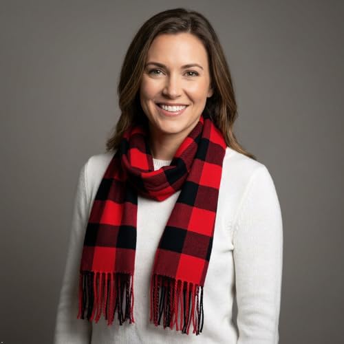 VERONZ Super Soft Classic Cashmere Feel Winter Scarf - color: Black Red Buffalo Checks