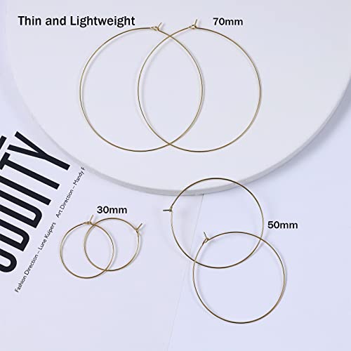 Multipack Dainty Large Thin Gold Hoop Earrings for Women Hypoallergenic Earrings Lightweight 30mm 50mm 60mm 70mm Gold/Silver/Rose Gold Hoop Earrings - style: 1 Pair_20Guage_50mm_Gold
