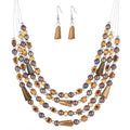 Errally Layered Beaded Statement Necklace Multi Strand Crystal Beads Collar Necklace and Earring Sets for Women Fashion Costume Jewelry Set Gifts for Her - color: Bronze