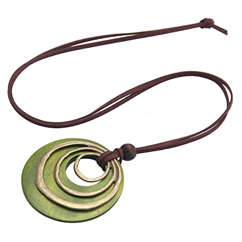 Leather Necklace for Women Long Boho Necklace Bohemian Choker Vintage Necklace Braided Boho Jewelry with Adjustable Brown Leather Cord - color: Circle Leather Pendant